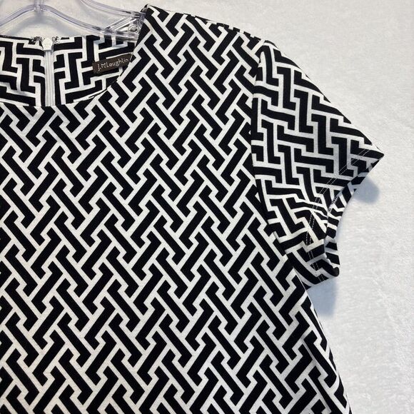 J. McLaughlin Black White Geometric Trapeze Short Sleeve Dress Size XS Pockets - Picture 4 of 16
